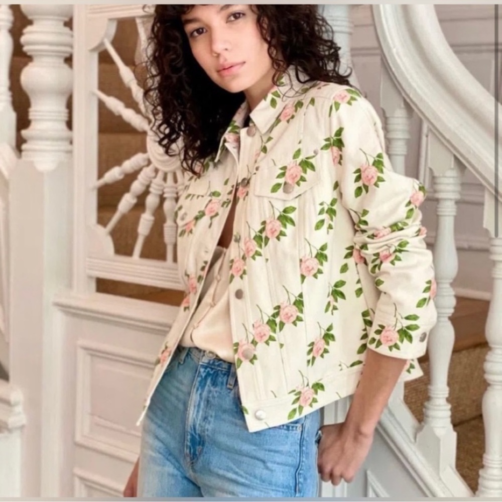 Cami NYC Floral Print Jean Jacket - Cream and Pink